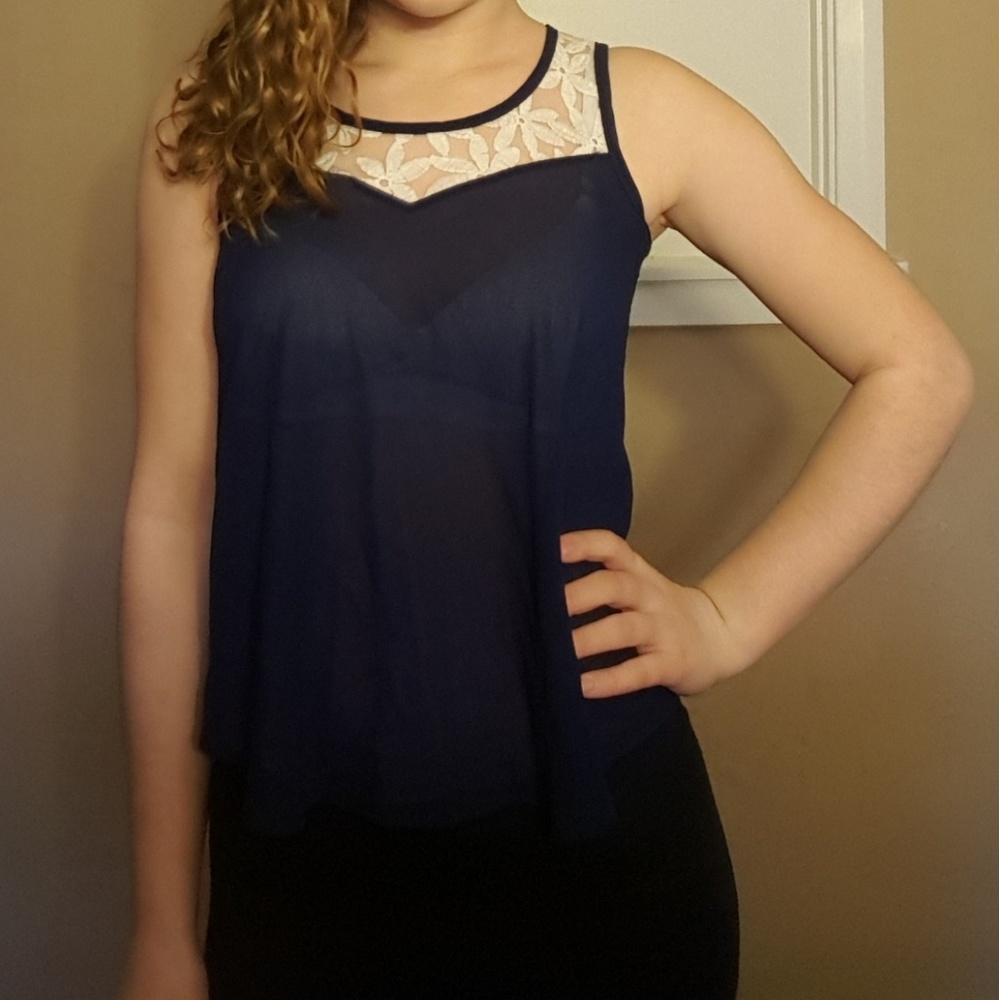 B'jewel Sheer Navy Tanktop